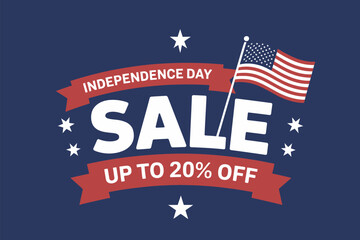 Independence day sale advertisement with american flag and stars on a blue background graphic