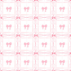 Pink ribbon bows pattern, Coquette seamless pattern, girlie background, Cute pastel pink repeating wallpaper, fabric wrapping paper design, 