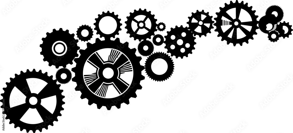 Poster gears mechanism vector illustration for engineering mechanical concept background design graphic iso