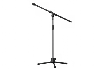 Studio microphone on a stand, isolated on a transparent background, ready for compositing into various projects