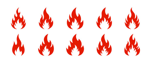 Fire icons set. Flame, bonfire symbol collection.