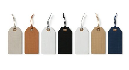 Seven Blank Gift Tags Beige Brown White Black Tan Navy Twine
