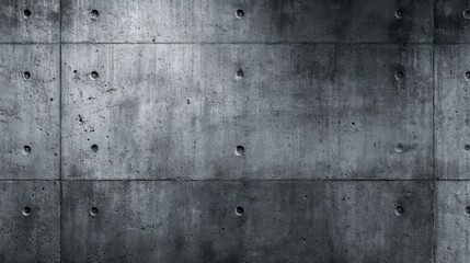 The picture displays a gray concrete wall characterized by a textured surface and evenly spaced small holes. The industrial aesthetic gives a modern appeal suitable for various design settings