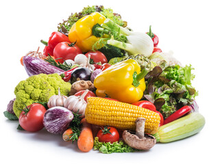 Plenty of fresh organic vegetables and herbs close-up. Food background.