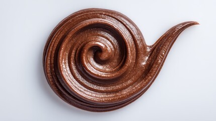 Rich chocolate is expertly swirled on a clean surface, showcasing a glossy finish and appealing texture. This creation is perfect for garnishing cakes or pastries