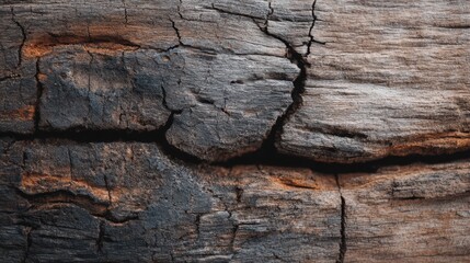 Texture of aged wood highlights unique cracks and color variations. The image captures the beauty of weathered timber, presenting a rustic and natural aesthetic