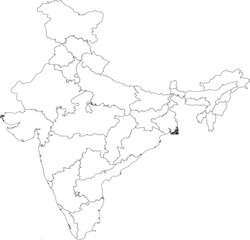 Outline of India Map with Administrative Borders and Internal Regions