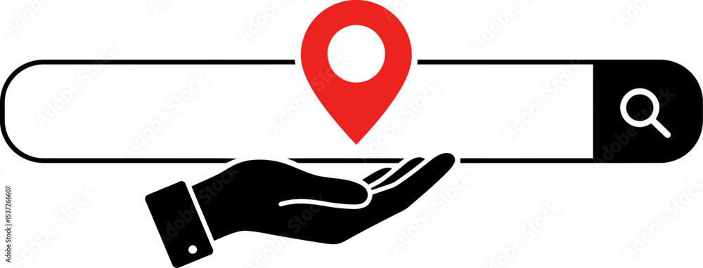 Aufkleber find location search bar with hand holding map pin for local business seo and gps navigation app des