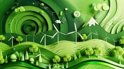 A conceptual view of Earth's global energy systems viewed through the lens of sustainable development, in a global development art style, Simplified paper art illustration of