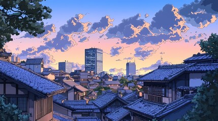 Obraz premium A picturesque cityscape at twilight.