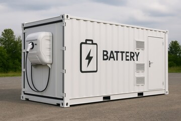 Large battery container supplying electricity through charging station