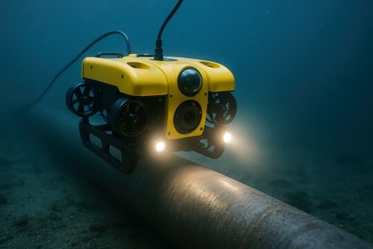 Remotely Operated Vehicle inspecting underwater pipeline