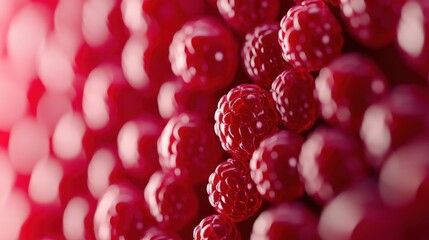 Close-up view of many vibrant red raspberries
