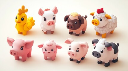 Adorable cartoon farm animals.
