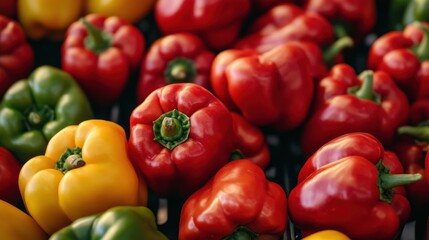 Colorful bell peppers displayed at market