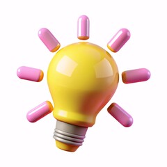 Bright idea lightbulb surrounded by pink pills
