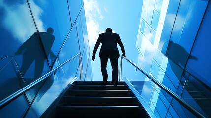 businessman walking on escalator