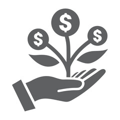 Gray Hand Holding Money Plant with Dollar Sign Coins Growing Investment Growth Concept
