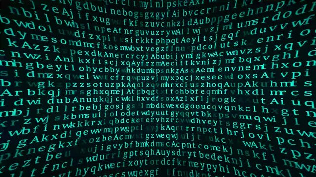 Abstract Matrix Motion Background. Encryption and digital security concept, flickering digital symbols. Cyber hacker attack data secure graphic user interface.