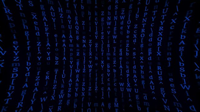 Abstract Matrix Motion Background. Encryption and digital security concept, flickering digital symbols. Cyber hacker attack data secure graphic user interface.