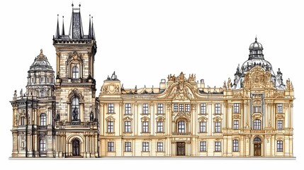 Obraz premium Architectural illustration of historical european buildings.