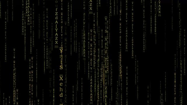 Abstract Matrix Motion Background. Encryption and digital security concept, flickering digital symbols. Cyber hacker attack data secure graphic user interface.