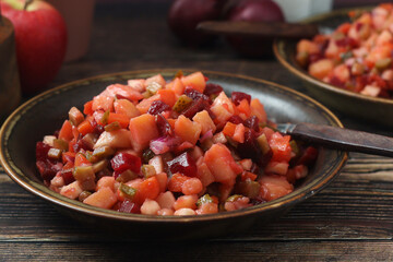 A bowl with traditional Rosolli salad, Finnish cuisine	