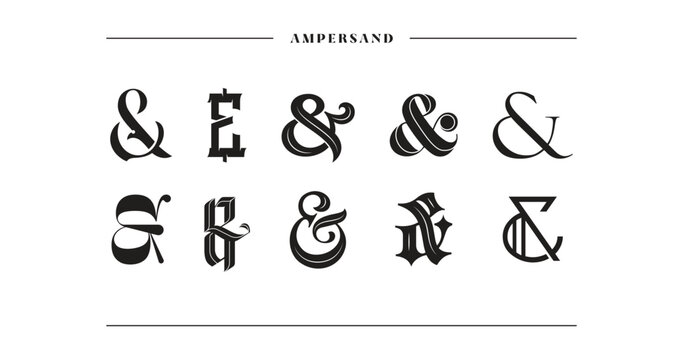 Typography ampersand for wedding invitation, poster, art purpose. Template symbol of ampersands, sans serif, decorative stock ornament. Vector illustration