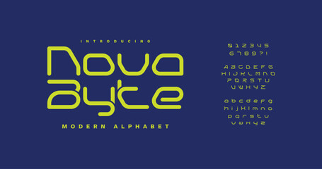 Nova Byte: Upgrade designs with a bubbly, futuristic font made for vibrant projects. Uppercase, numbers and punctuation included. 100% vector scalable