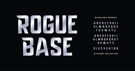 Upgrade your designs with Rogue Base! A sporty, aggressive font with a sleek. Perfect for esports, headlines, and futuristic themes. Vector illustration
