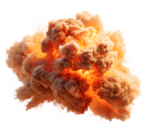 Realistic explosion with smoke and debris isolated on transparent background