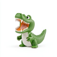 Fototapeta premium Playful Green Cartoon Crocodile 3D Render on White