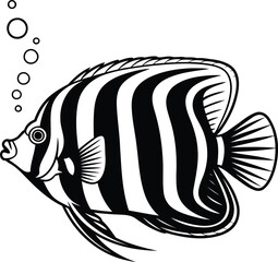 Striped Fish Silhouette with Bubbles, Vector Design, Transparent Background.