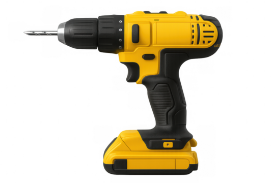 Cordless drill with drill bit featuring transparent background, ideal for construction, diy, and handyman projects