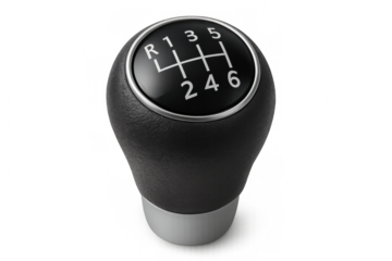 Close-up of a gear shift knob, featuring a transparent background, ideal for automotive or transportation-related projects