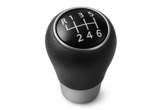 Close-up of a gear shift knob, featuring a transparent background, ideal for automotive or transportation-related projects