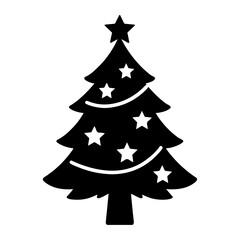 Elegant Christmas Tree Vector Icon with Shining Stars - Ideal for Winter Season Celebrations.