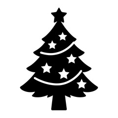 Minimalist Black Christmas Tree Silhouette with Decorative Stars - Perfect for Festive Holiday Designs.