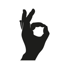 Hand Making Ok Gesture Silhouette. Symbol Of Approval And Agreement. Isolated Vector Illustration