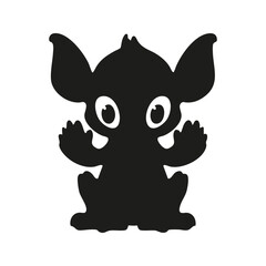 Obraz premium Silhouette Of A Cute Cartoon Creature With Big Ears And Eyes. Playful Fantasy Character Design. Isolated Vector Illustration