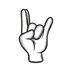 Hand Making Rock Sign Gesture. Symbol Of Music, Energy, And Rebellion. Isolated Vector Illustration