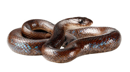 Obraz premium This striking image features a beautifully detailed snake with brown and blue scales, coiled elegantly.