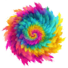 Colorful spiral explosion with vibrant pink, yellow, blue, and green hues creating dynamic and energetic abstract pattern full of motion and vivid expression