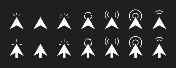mouse click cursor set, arrow and hand pointer - vector. Cursor icons set in hand.