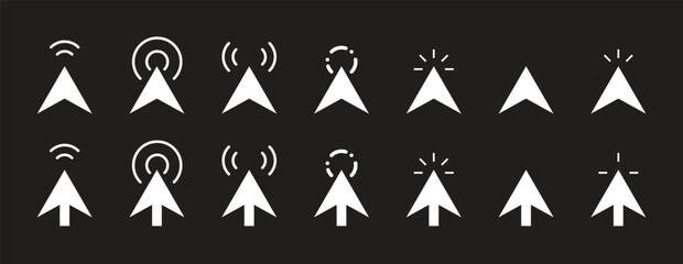 mouse click cursor set, arrow and hand pointer - vector. Cursor icons set in hand.