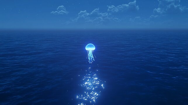 Glowing jellyfish drifting through the deep blue ocean cinematic ocean wonder