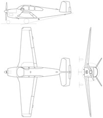 Beechcraft_V35B_Bonanza_3-view_line_drawing-svg ector file.svg