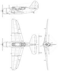 Curtiss_SB2C_Helldiver_3-view_line_drawing-svg vector file.svg