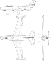 Dassault_Ouragan_3-view-svg vector file.svg