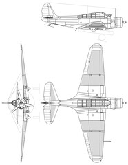 Douglas_TBD_Devastator_3-view-svg vector file.svg